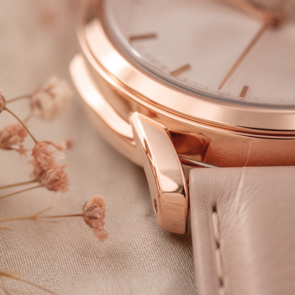 Close up of a watch lug showing the small metal pin attachment area.