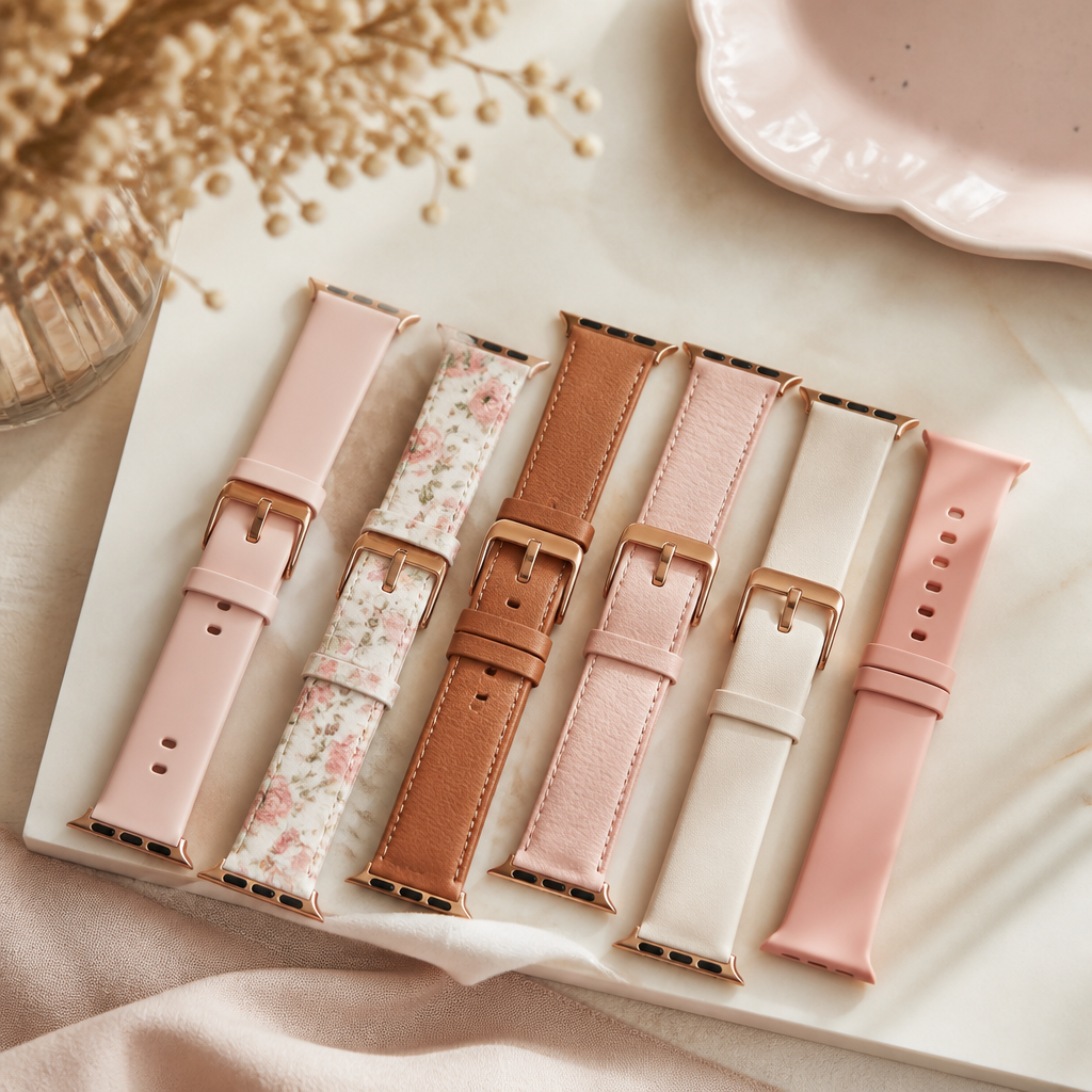 A collection of various colourful Radley-compatible watch straps arranged neatly.